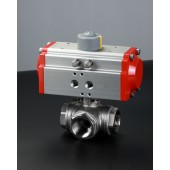 三通螺紋氣動球閥，防爆型反饋氣動不銹鋼球閥，L型分流三通絲口球閥